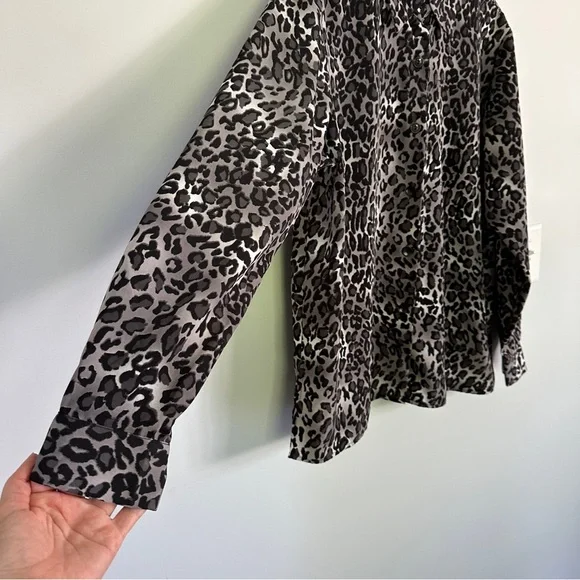 Susan Graver Animal Print Peachskin Big Shirt, Size L - Picture 7 of 10
